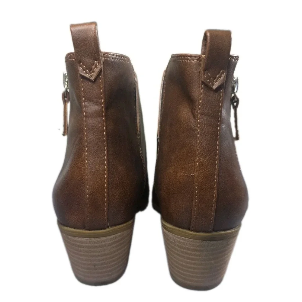 Dr Scholls Lawless Copper Brown Western Ankle Booties Side Zip Women Size 10M